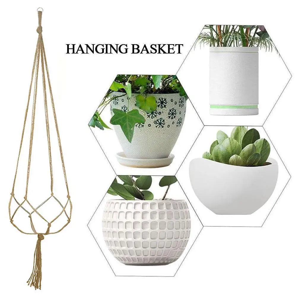 panier suspendu macramé main boho rustique plante anneau métallique blanc noir beige 90cm