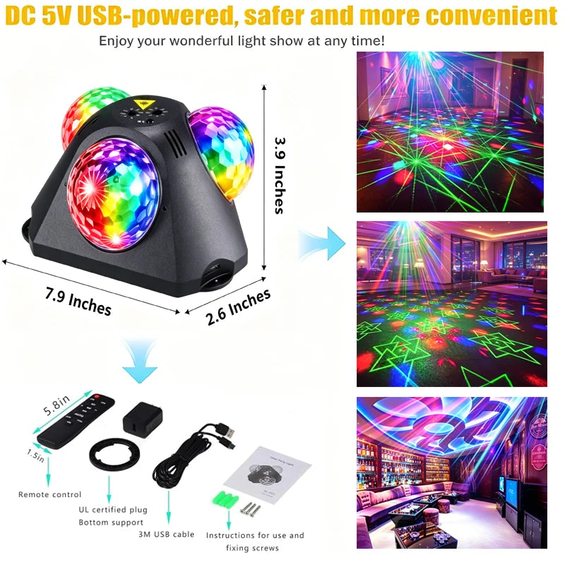 lampe disco moderne noire télécommande câble usb instructions éclairage scène divertissement nhà cửa