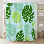 rideau douche feuilles tropicales vert bleu clair moderne anneaux suspension polyester opaque