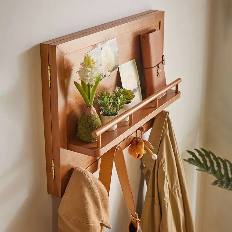 rangement mural porte coulissante étagère crochets bois naturel moderne vis fixations accessoires