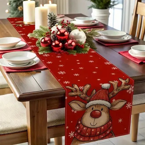 table noel tissu motif noel pere noel renne flocons halloween nouvelle an festive rouge