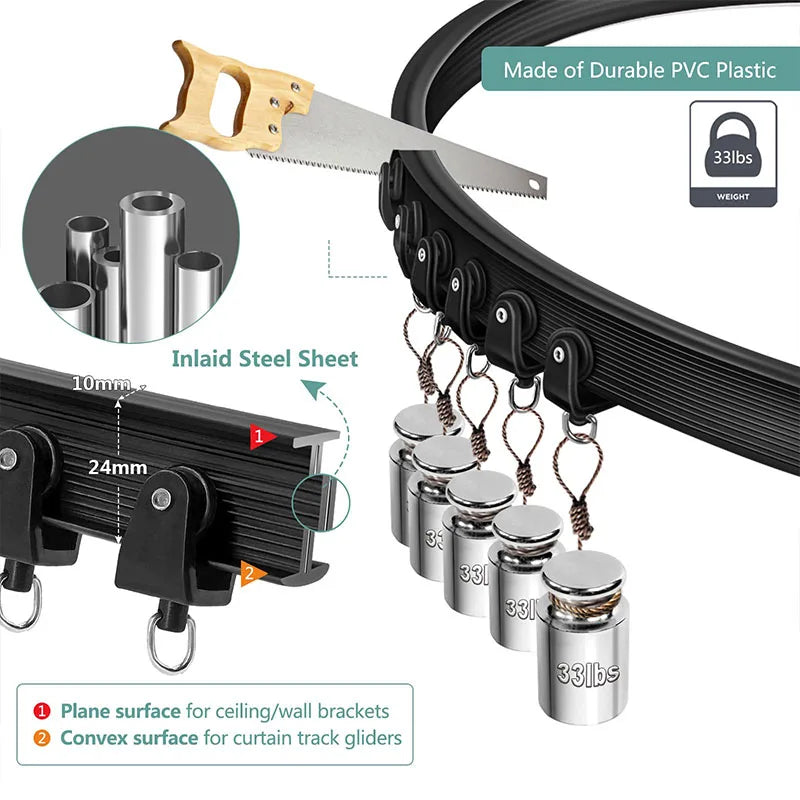 rideau fenêtre moderne noir clips acier inoxydable plaque métallique rallonges suspension vis boulons pvc