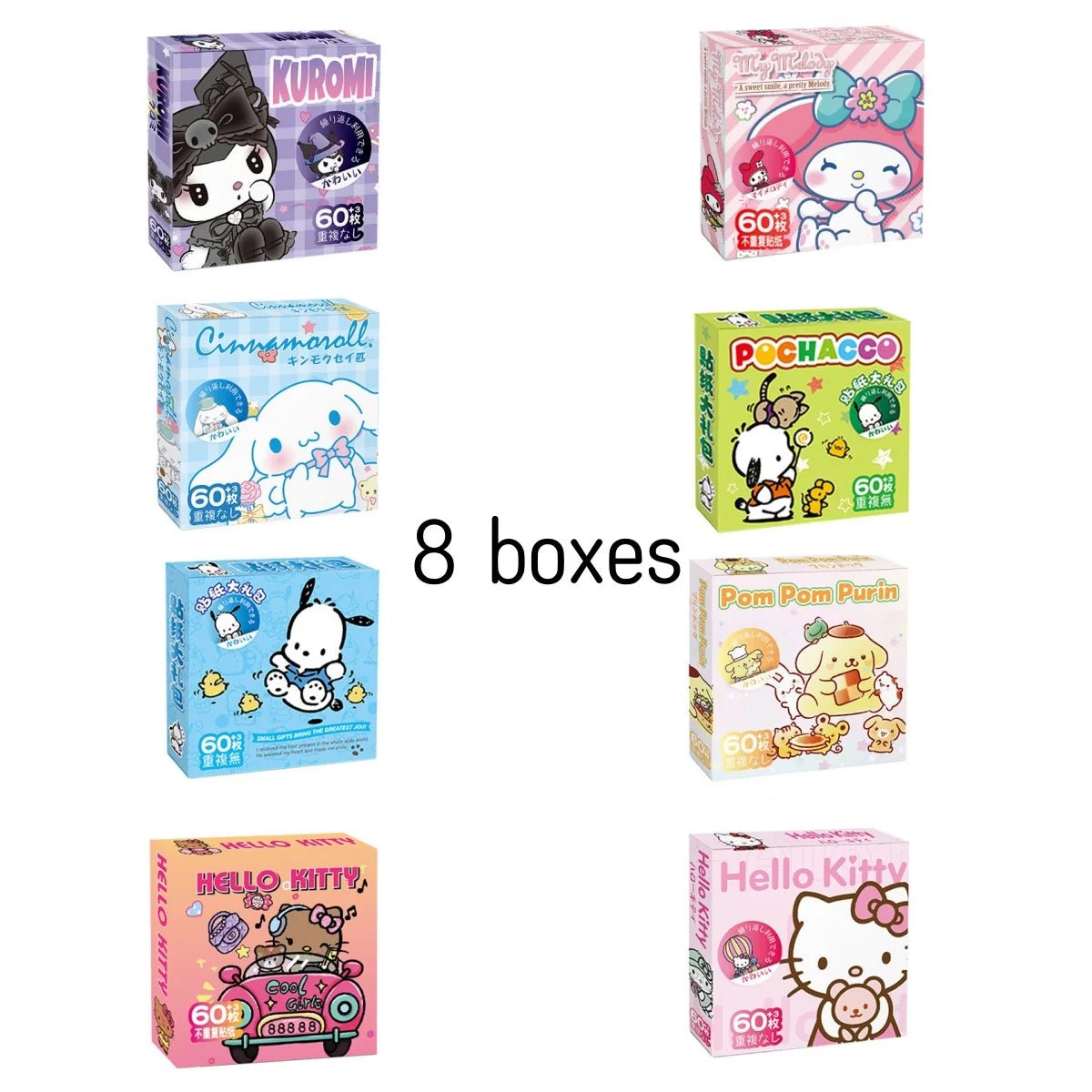 stickers kawaii dessins animés hello kitty cinnamoroll pom pom purin enfants adolescents transparents