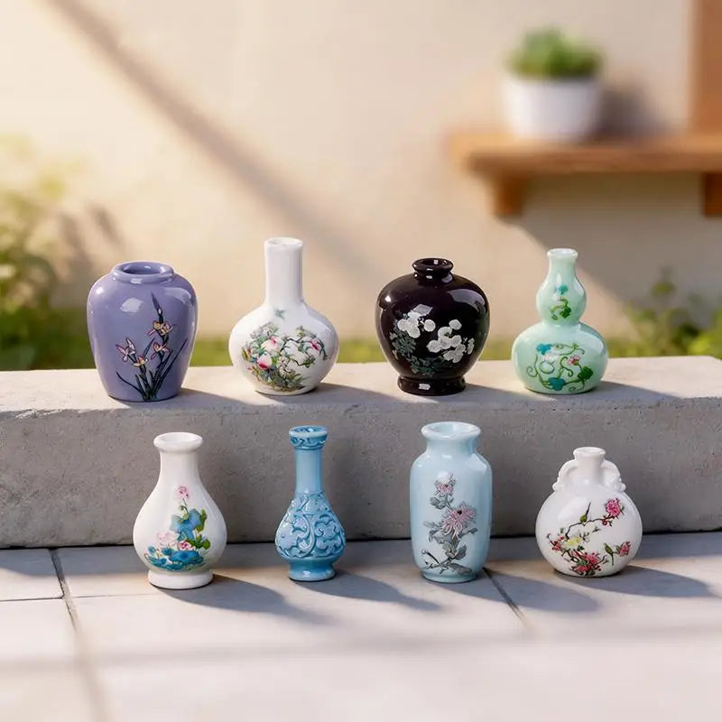 miniatures vases résine violet noir vert bleu blanc fleurs décoratives artisanat maison