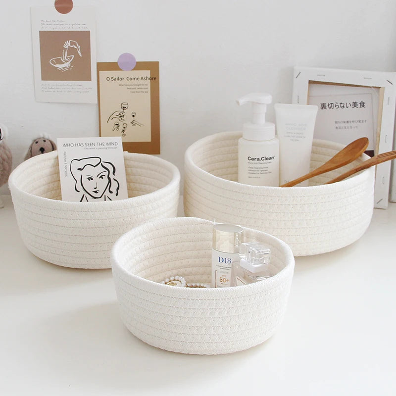 corbeille rangement coton tressé ronde cosmétiques jouets décoration maison moderne