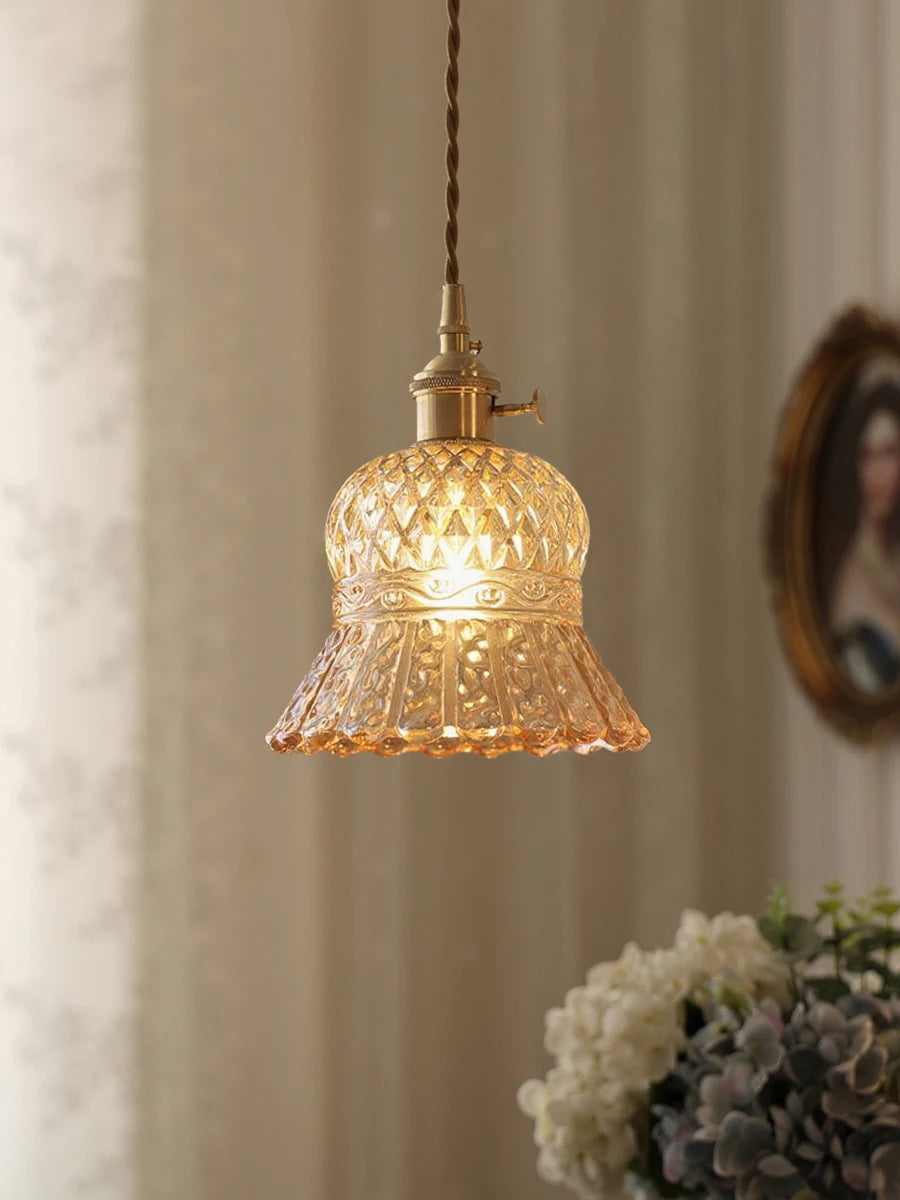 suspension lumineuse vintage transparente relief doré éclairage rétro chambre salon