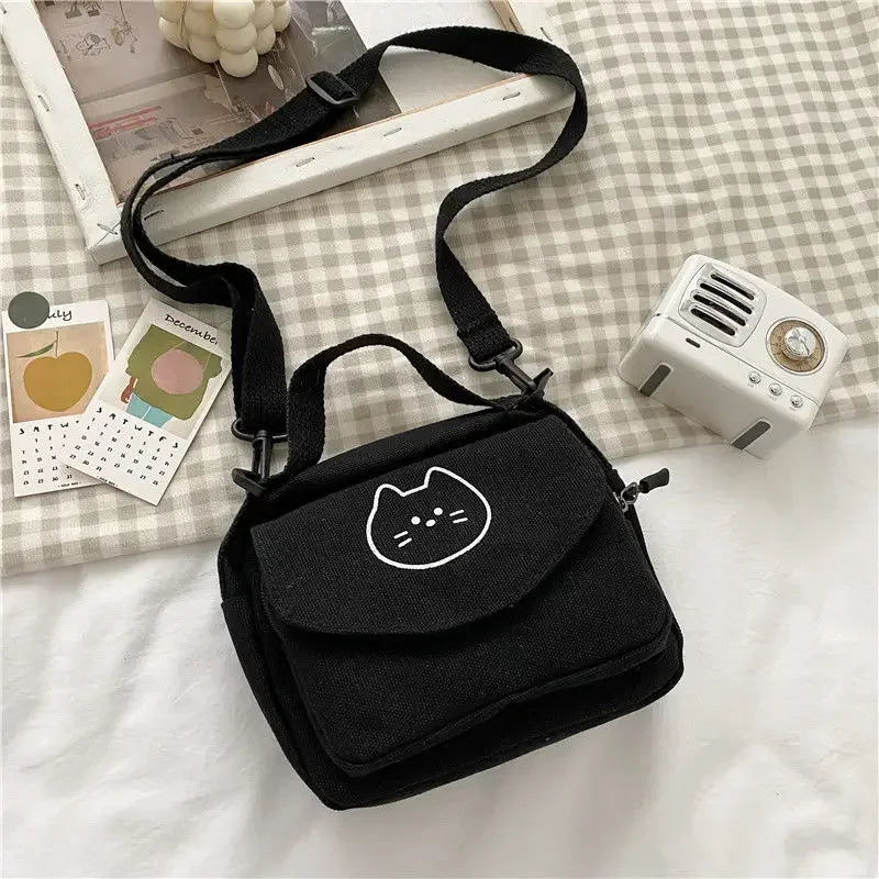 sac bandoulière femme toile imprimé chat blanc moderne décontracté polyvalent