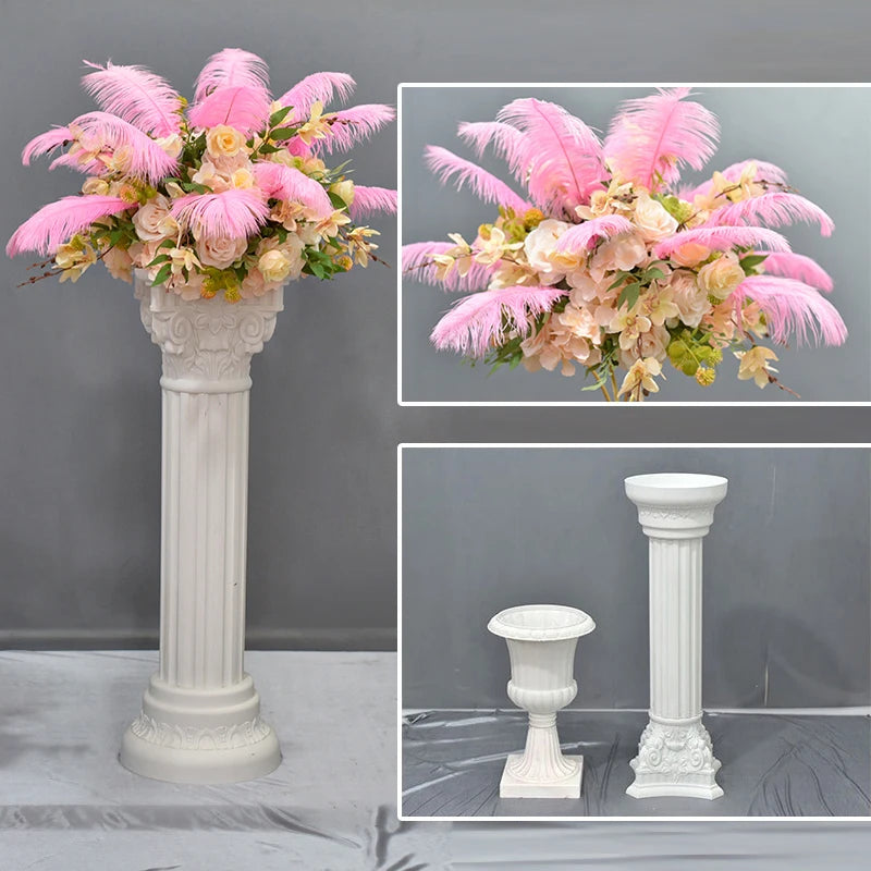 décorations extérieures colonnes romaines blanches vases ornements classiques fêtes anniversaires mariageextérieur