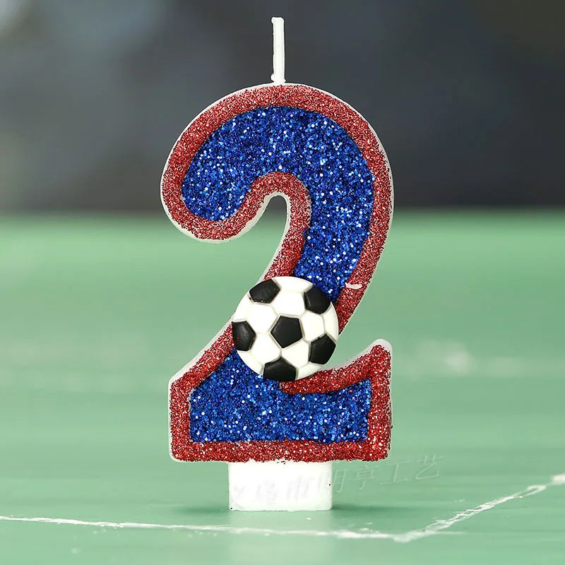 bougies numériques forme chiffres pailletées football bleu rouge blanche décoratives anniversaire sport thème tringle