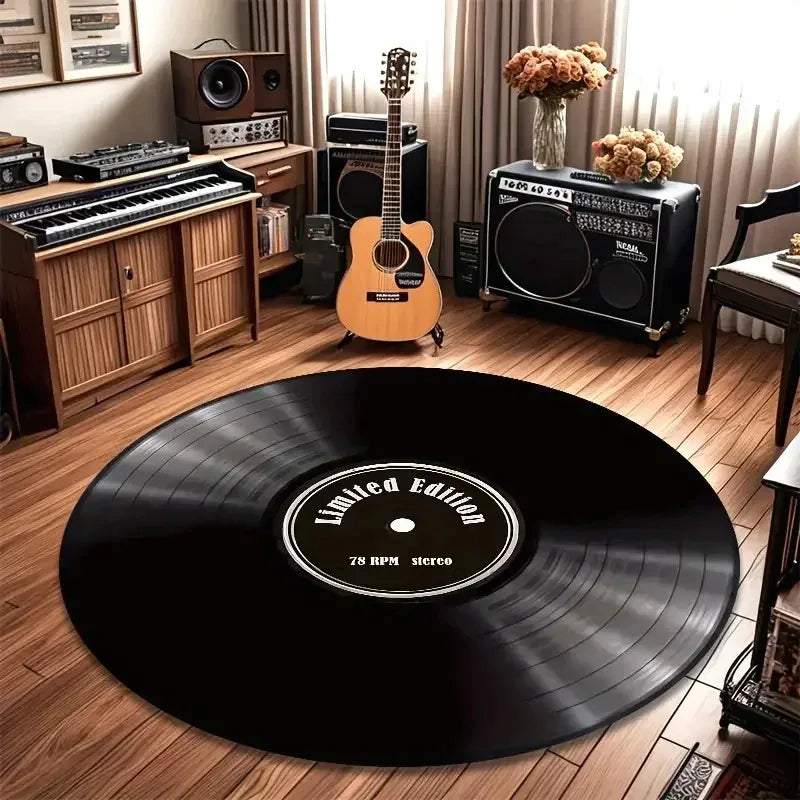 tapis rond noir vintage disques vinyle antidérapant salon chambre voyage prièreextérieur camping