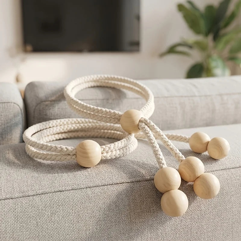 cordelette rideau tissée bois moderne beige adhésif boules crochet simple élégante
