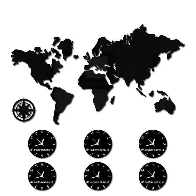 décoration murale carte monde horloges york londres tokyo boussole moderne géographique