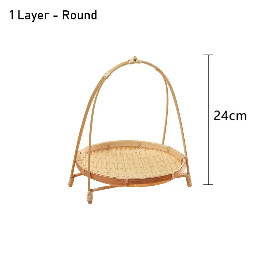 étagère trois niveaux tissage bambou rustique naturel pieds solides plateaux bois haute qualité rusticité