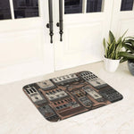 tapis gris marron noir blanc motif pédales guitare vintage antidérapant polyester mousse pe moderne