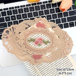 serviettes table vintage broderie florale dentelle rose blanc vert