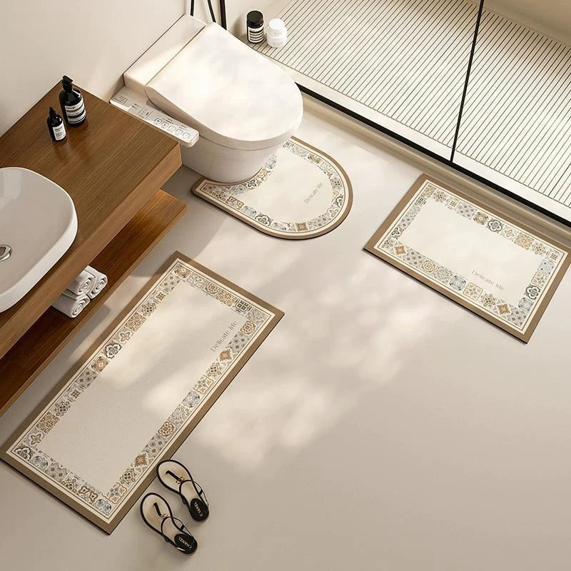 tapis bain anti dérapant absorbant moderne motif géométrique beige clair