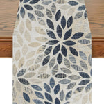 chaise table moderne chemin table lin bleu marine motif floral décoration intérieur