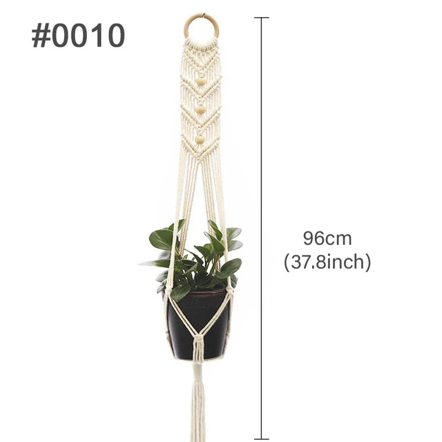 support plante suspendu macramé boho artisanal blanc beige orange tissé oeilletsextérieur exposition arbres