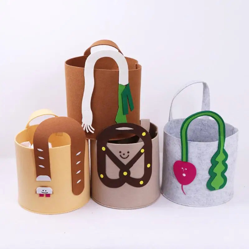 panier rangement pliable créatif motifs souriants poignées détachables gris marron rose enfantin