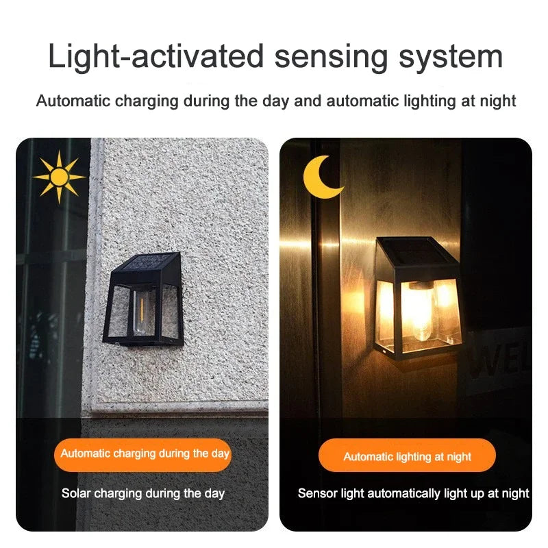 lampe murale solaire moderne noire ampoule filament panneau solaire éclairage extérieur résistant autonomie