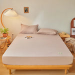 drap housse coton gris uni moderne bande élastique lit simple double grand