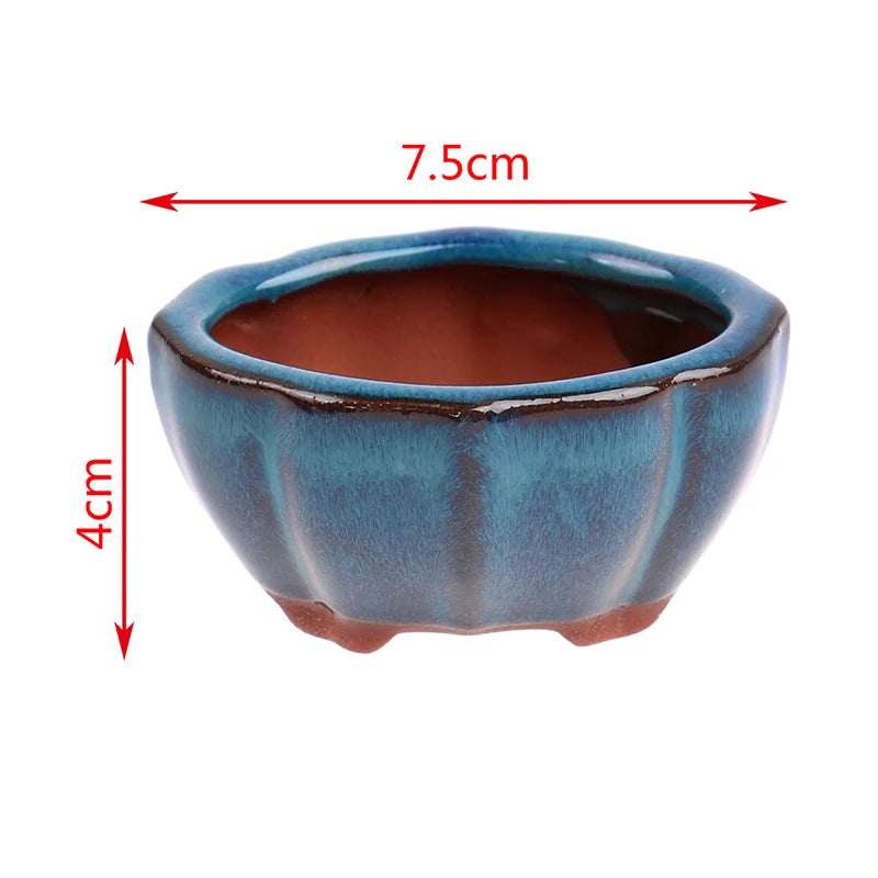 cache pot céramique bleu brun texture floraux classique artisanal plante maison