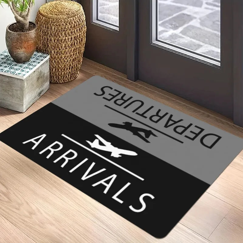tapis d'entrée moderne avion gris noir jaune motif graphique décoration maison sol porte extérieur