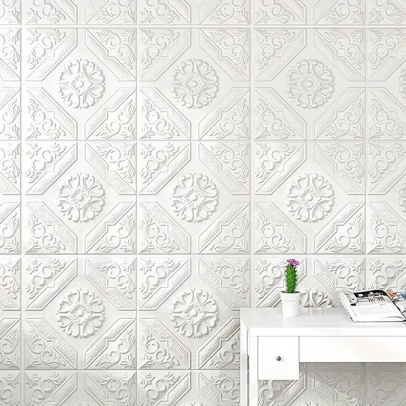 panneaux décoratifs adhésifs motif géométrique cercles floraux classique blanc mur carrelage