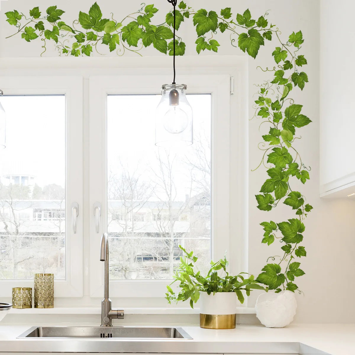 stickers muraux feuilles naturelles adhésives vertes intérieur décoration maison salon chambre résistants eau pastorales