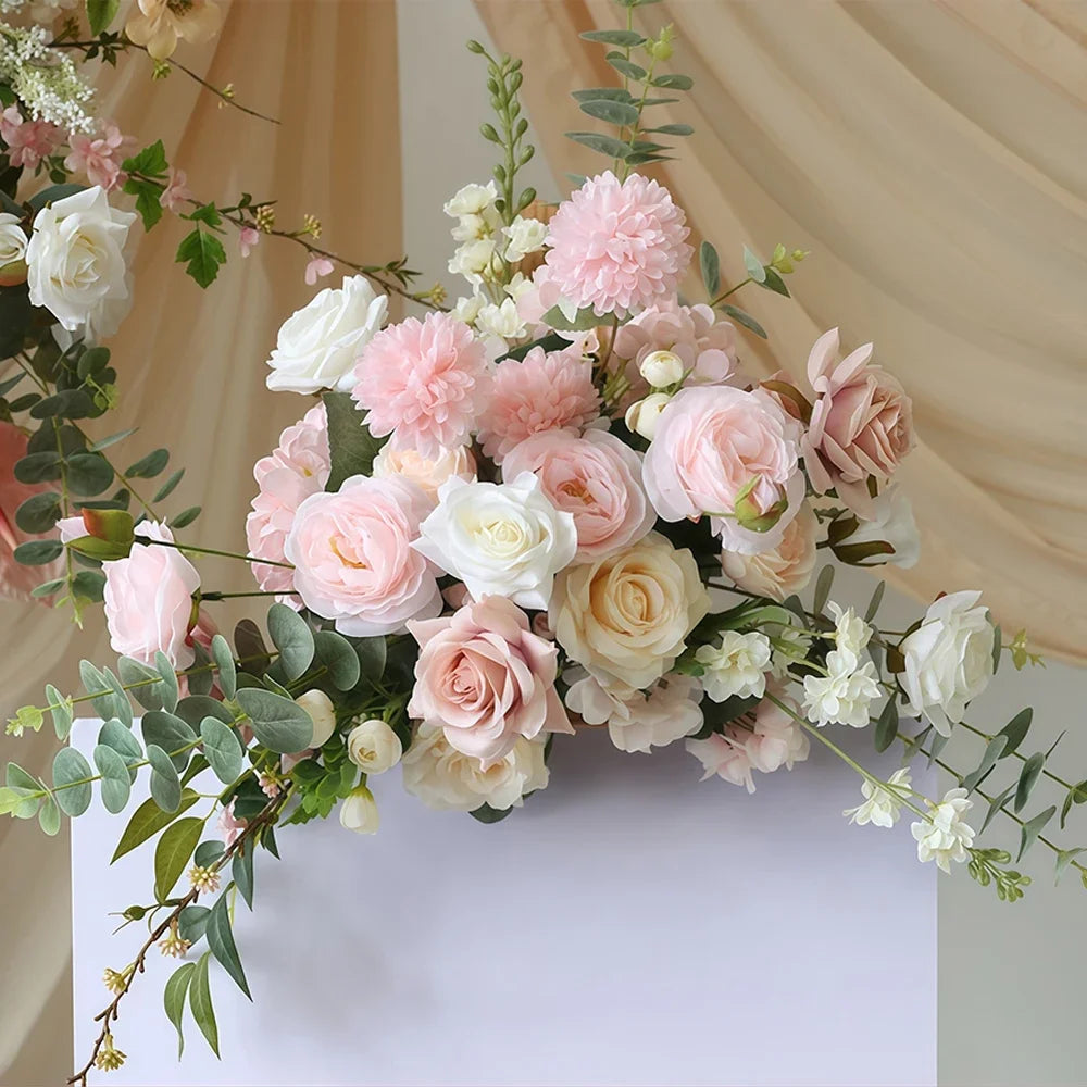 bouquet artificiel rose feuilles vertes mariage anniversaire baby shower extérieur classique fleurs variées