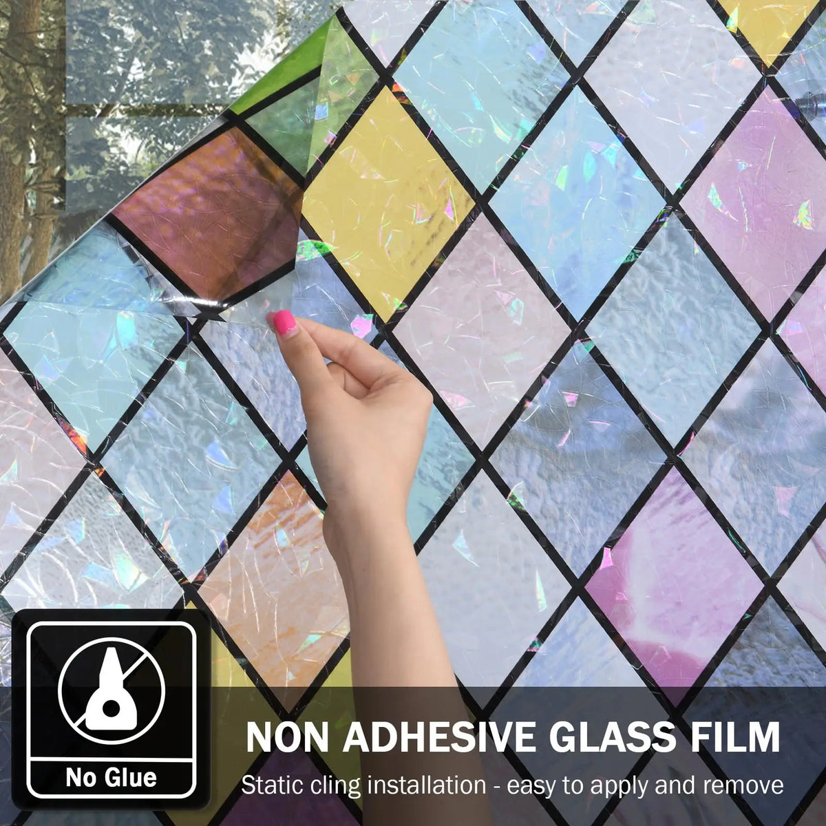 film fenêtre multicolore carreaux géométriques opacité décoratif protection uv isolation thermique autoadhésif
