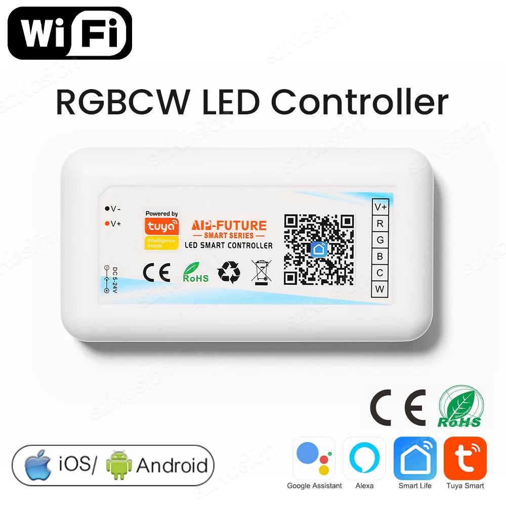 contrôleur led intelligent wifi rgb rgbw cct blanc moderne câbles fixations oriellets