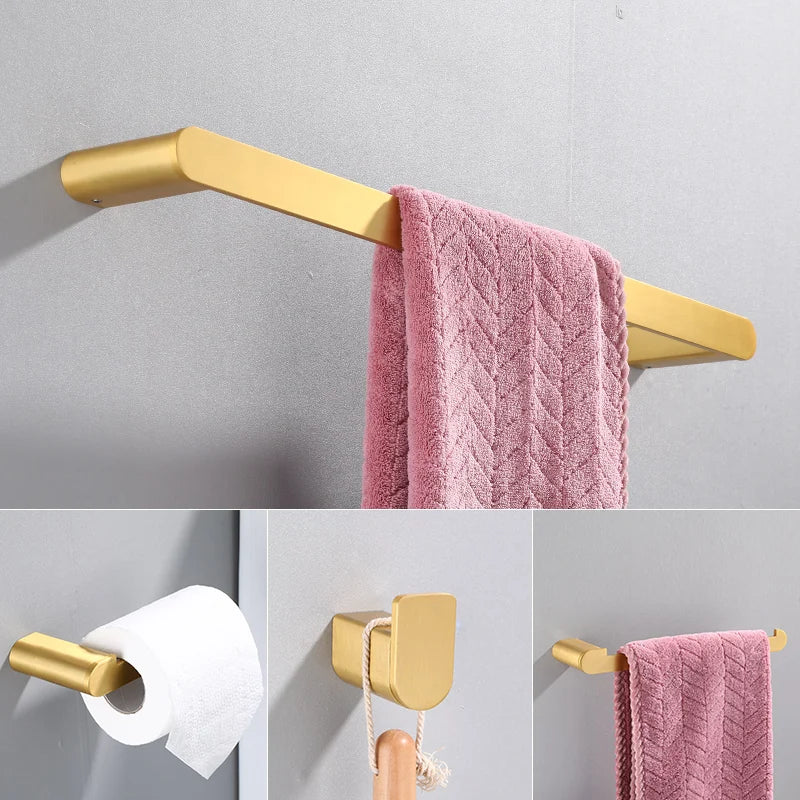 accessoires salle bain porte serviettes doré porte rouleau papier toilette moderne minimaliste fixations muralesacier
