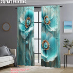 rideaux decoratifs deux panneaux polyester bleu turquoise motifs floraux modernes maison