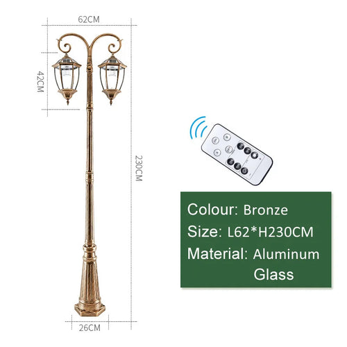 lamppost solaire imperméable bronze noir verre opalescent vintage led extérieur