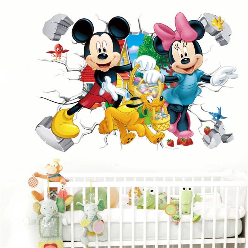 autocollant mural mickey minnie mouse dessin animé décoration chambre enfant sticker mur décoratif pvc