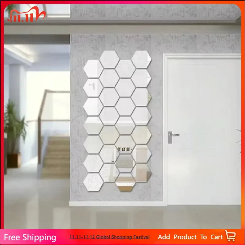 miroirs hexagonnels modernes stickers adhésifs or argent décoration chambre salon événement