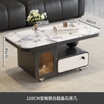 table basse moderne marbre noir tiroir roulette salon minimaliste italien