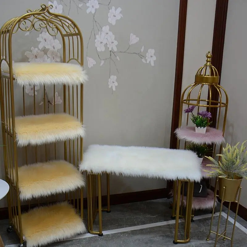tabourets modernes élégants fourrure synthétique antidérapants or blanc rose pâle beige clair