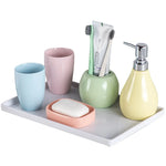 ensemble accessoires salle bain porcelaine moderne distributeur savon gobelet porte brosse dents
