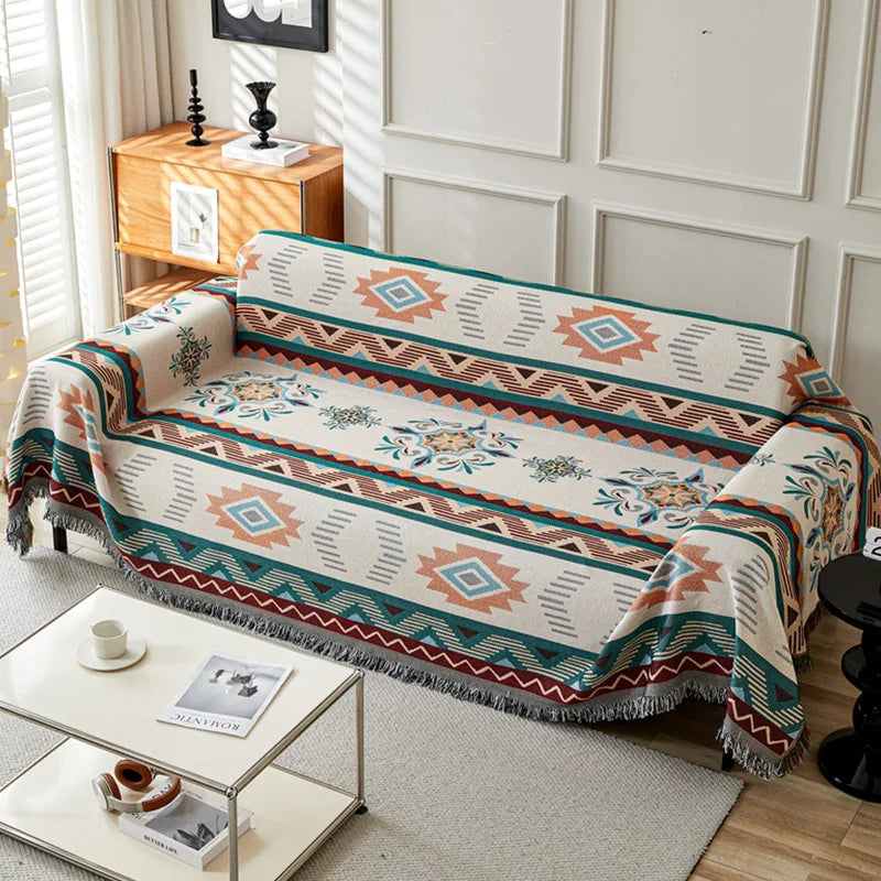 housse canapé multicolore ethnique motif géométrique opacité extérieure intérieure triangle losange fixations
