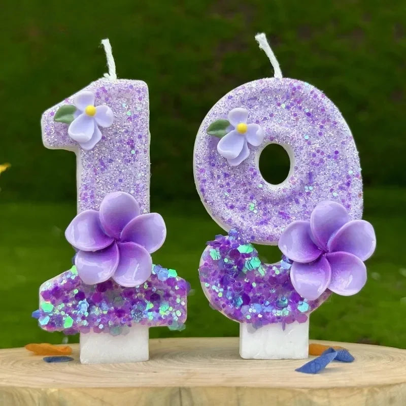 bougies anniversaire chiffres violet paillettes décoratives sans flamme gâteau enfants fêtes numérotation