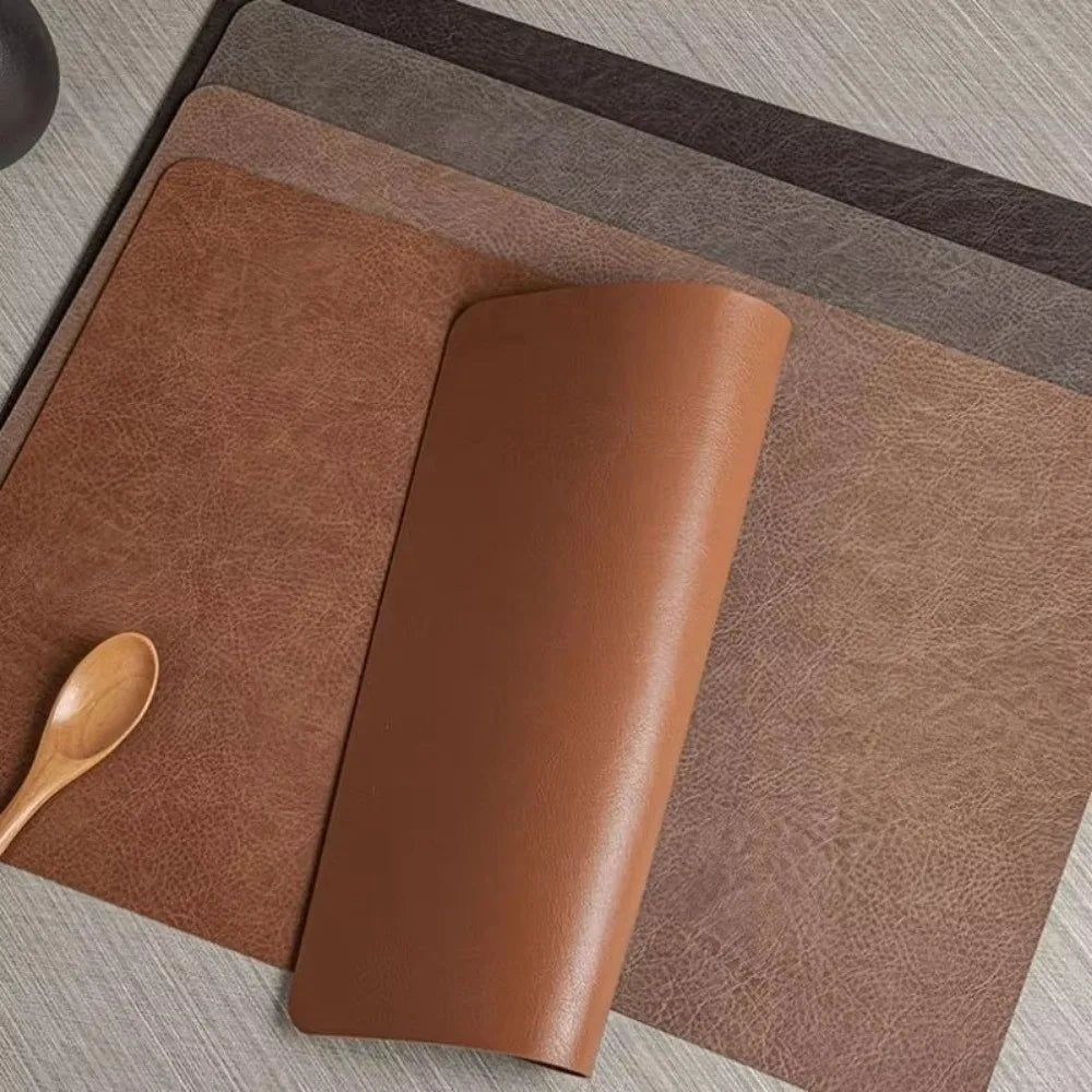 tapis table simili cuir moderne marron noir bleu foncé jaune vif antidérapant cuisine salle