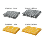 nappe table ronde moderne gris bleu jaune triangles géométriques imperméable noël extérieur 120cm 150cm