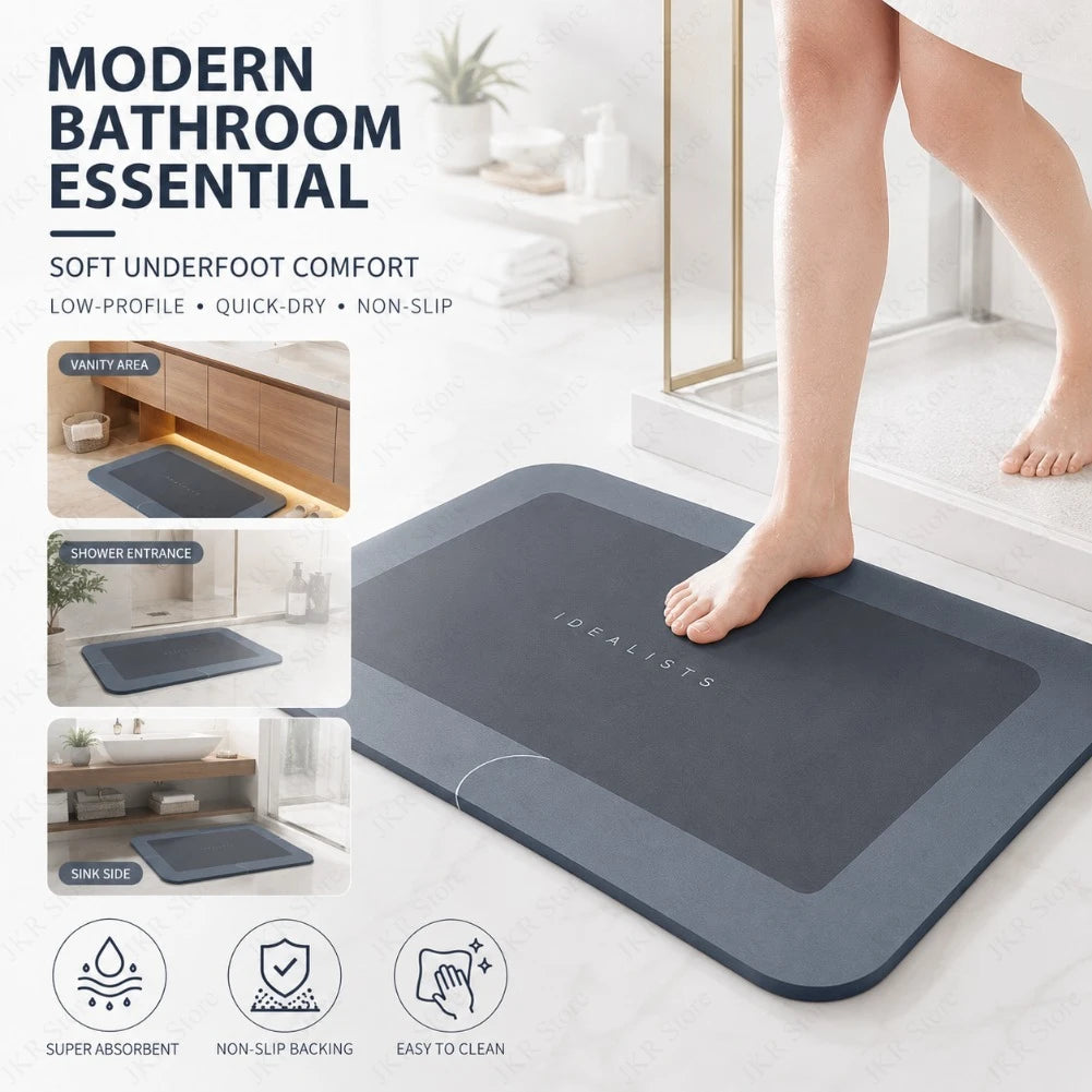 tapis bain moderne gris léger motif central antidérapant respectueux environnement