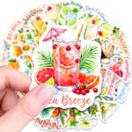 stickers cocktails multicolores illustrations aquarelle fruits herbes aromatiques bar shakers verres pack 50 adhésifs