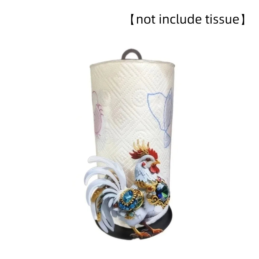 porte rouleau papier essuie tout coq décoratif motifs floraux bijoux fantaisie champêtre rustique blanc
