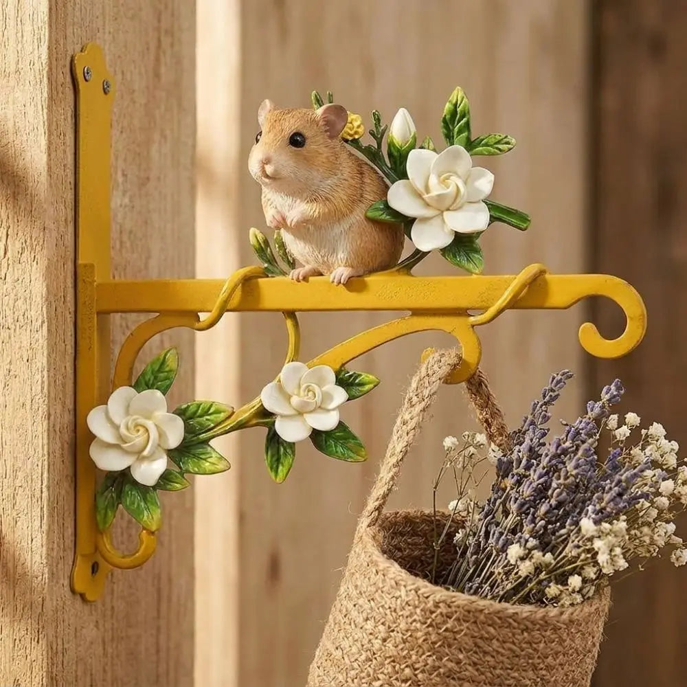 porte plantes mural lapin fleurs blanches jaune vert décoratif vintage fixations visnels inclusion figurine