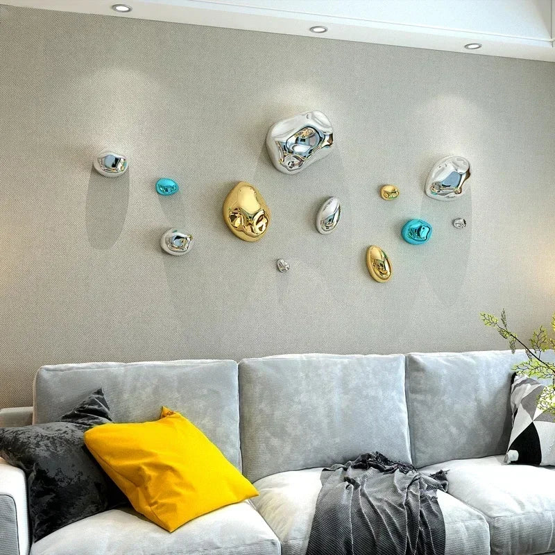 décoration murale moderne pierre artificielle dorée argentée bleue effets marbrés brillants adhésifs