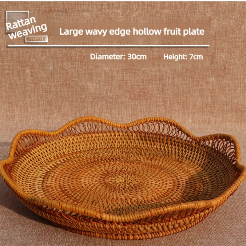 panier tissé rustique bohème rotin marron clair utilisation multiple décoration maison fruit eau arrondi